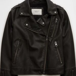 American Eagle Black Faux Leather Biker Jacket. Black. Size L